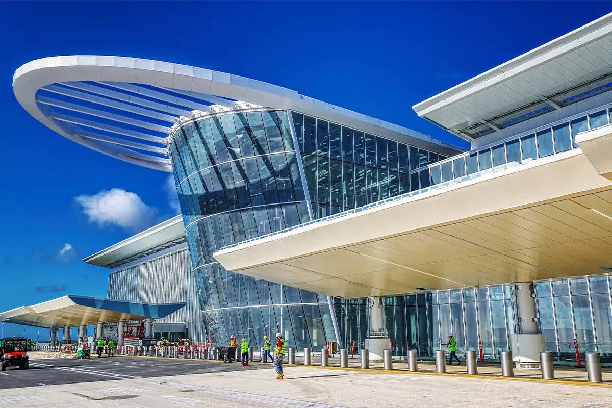 A sleek, modern building at Orlando International Airport, showcasing contemporary architecture and design.